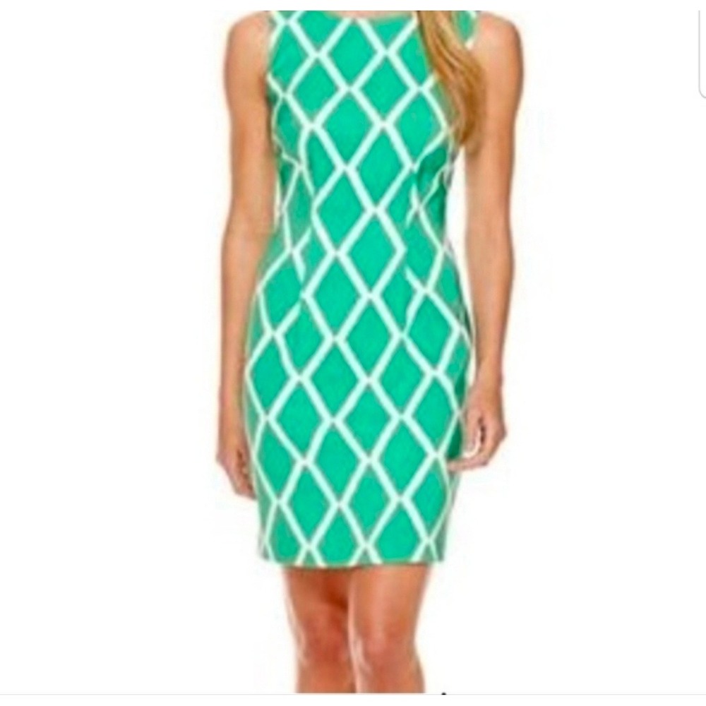 ALYX Green White Geometric Diamond Print Sleeveless Sheath Dress Size 4 0308V41